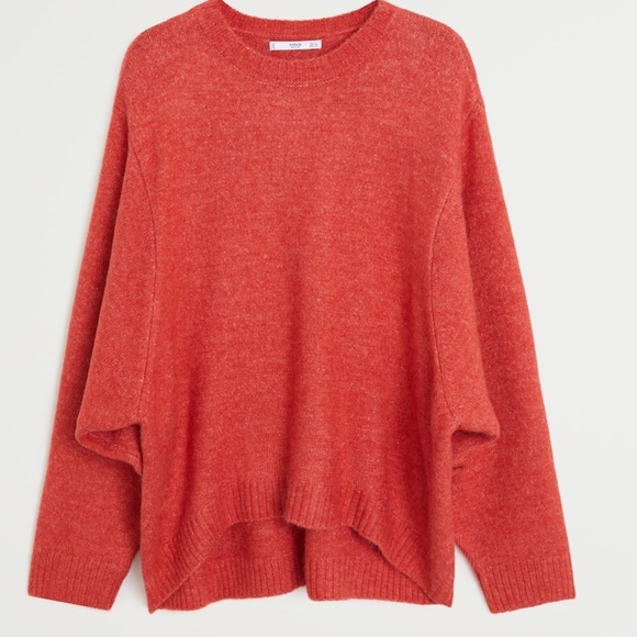Mango S Sweater Fine Knit Coral Red Pumpkin Spice Jumper Wool Cozy MNG Pullover - Picture 2 of 8